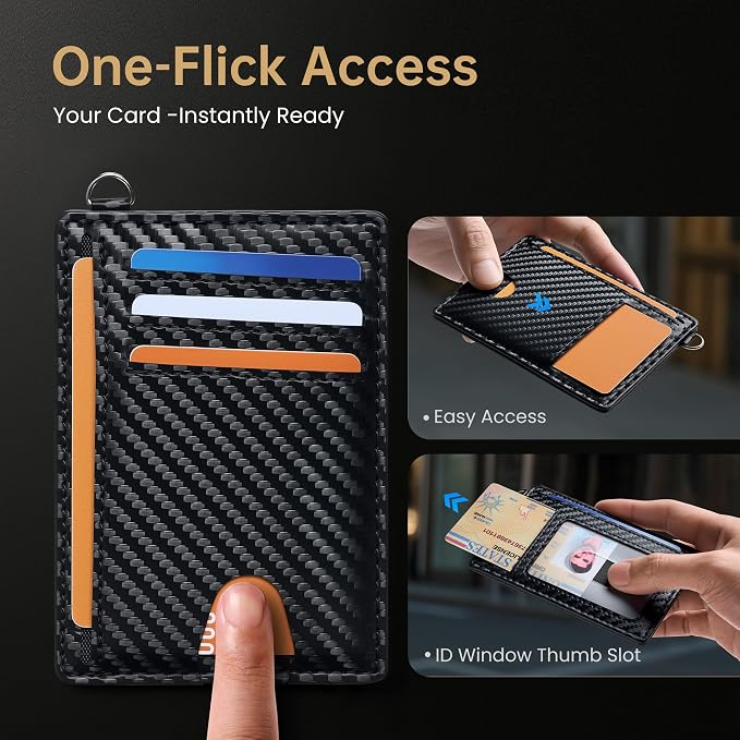 Mayski Slim Wallet, Credit Card Holder for Women, Minimalist Front Pocket RFID Blocking Card Cases, Small Wallet Women Men(Carbon Fiber Black) - Image 6