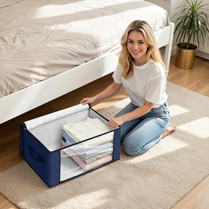 35L Closet Organizers, Foldable Under Bed Storage Containers | Storage Bags with Zippers,Window and Handles for Organizing Bedroom, Closet, Clothing,Organization with Handle - Image 5