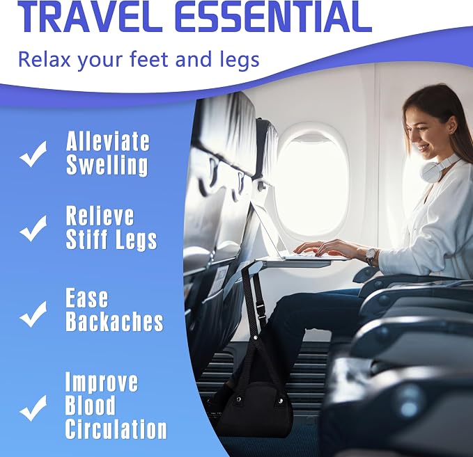 2-Pack Airplane Foot Hammock for Plane Travel - Travel Essentials Length Adjustable Airplane Foot Rest Under Desk -Long Flight Must Haves - Image 2