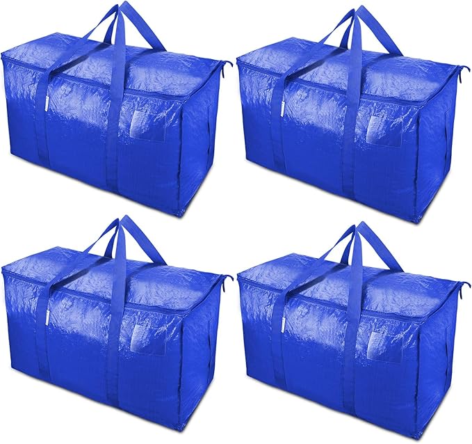 TICONN 4 Pack Extra Large Moving Bags Heavy Duty with Zippers & Carrying Handles, Durable Storage Bags Moving Boxes for Closet Organizers and Storage (4 Pack, Blue) by TICONN