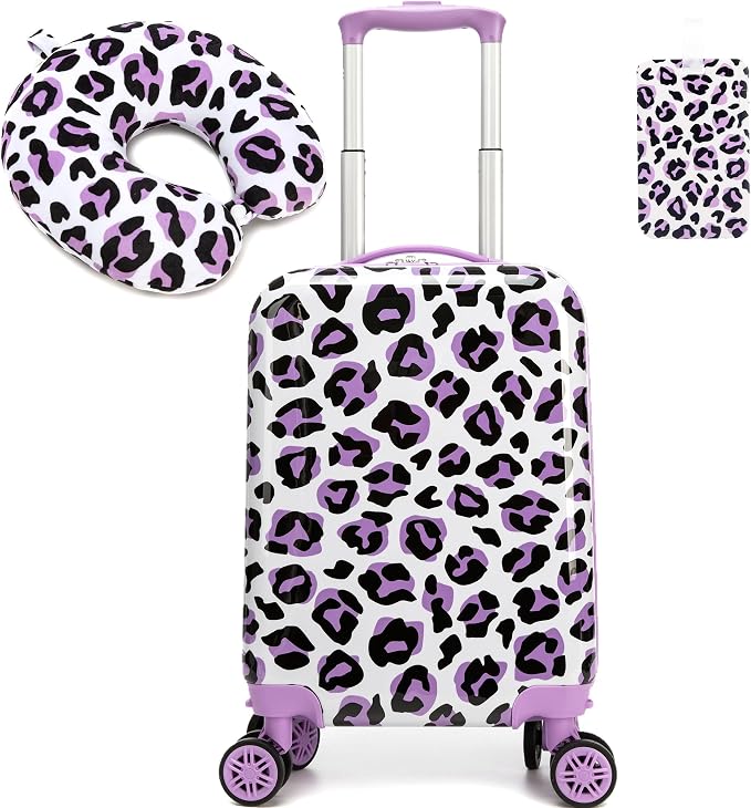Kid's Luggage Set 2 Piece Suitcase Set Hardside Luggage with Spinner Wheels Girls Carry on Toddler Travel Rolling Suitcase with Neck Pillow Airline Approved by Unknown