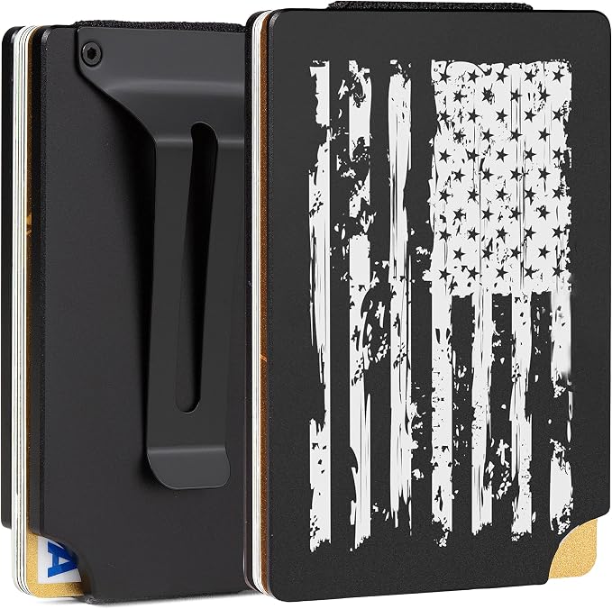 Slim Wallet for Men,RFID Blocking Minimalist Metal Wallet, Money Clip/Cash Holder, Front Pocket Aluminum Credit Card Holder, Ideal Gift for Men,Black-American USA Flag - Image 2