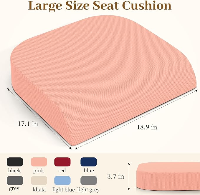 TranquilRelax 2XL Memory Foam Seat Cushion for Office Chair, 3.7-Inch, Pink | Medium-firm Support for Long Sitting, Washable Mesh Cover, Non-slip Base, Perfect for Car Seats & Short Drivers - Image 3