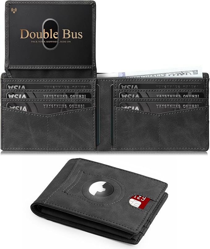 Wallet for Men Slim RFID Blocking Bifold Carbon Fiber,Minimalist Small Compact Front Pocket Credit Card Holder,Thin Mens Leather Wallets Smart Security With 2 ID windows 1 Cash (Crazy Horse Grey) by Unknown