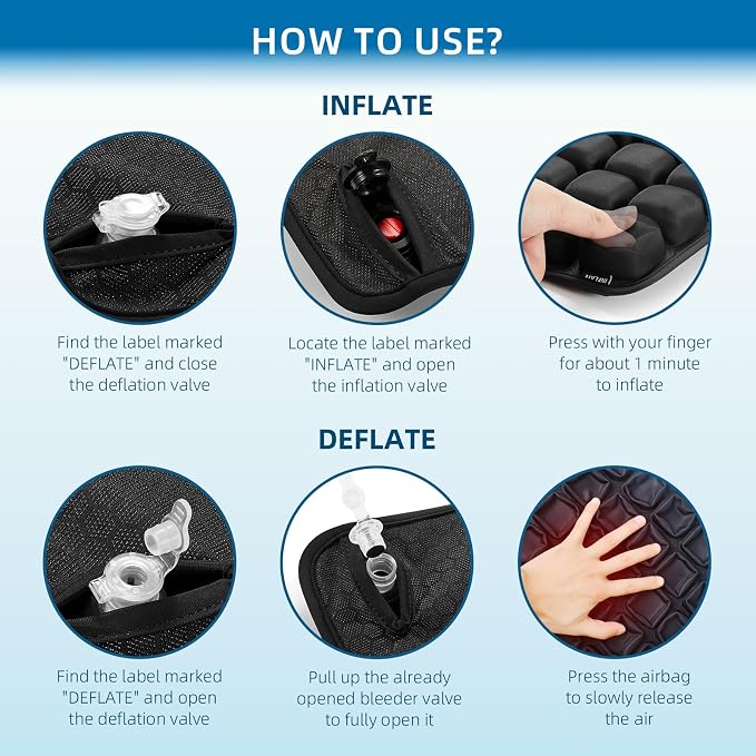Inflatable Seat Cushion, Airplane Seat Cushion for Long Flights, Travel Cushion for Pressure Relief, Ergonomic Car Seat Cushion Without Air Pump, Air Cushion Seat for Wheelchair, Travel - Image 5