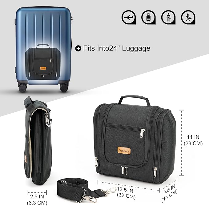 Hanging Travel Toiletry Bag for Women and Men, 6 Organizer Compartments, Large Toiletries essentials, Bathroom Cosmetic Accessories, Water-resistant Makeup Bag, Holds Full-Size Shampoo, Black - Image 6
