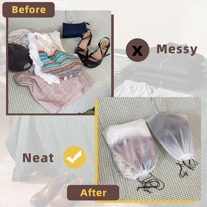 LazyMe Clear Shoe Bags for Travel, 11.8 x 15.7 Inch, 12 Pcs | Waterproof Drawstring Shoe Bags, Shoe Storage and Packing Bags, Travel Essentials for Women and Men - Image 4