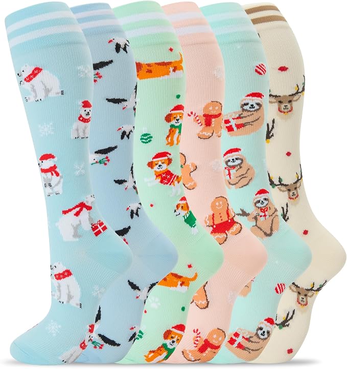 fenglaoda Compression Socks for Women Men Support Circulation 6 Pairs Socks For Nurse, Travel, Flight by fenglaoda
