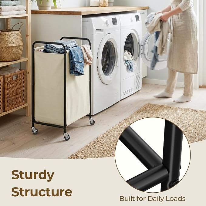 GRANNY SAYS 2 Section Laundry Sorter, 130L Large Hamper Basket with Wheels | Divided Beige Hamper Cart, Rolling Organizer for Bedroom, Bathroom - Image 6