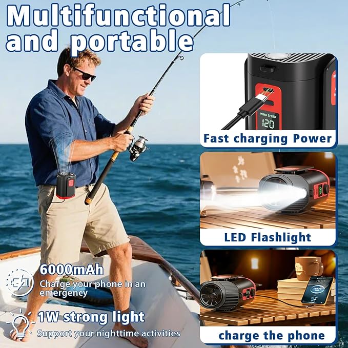 Portable Fan,Waist Clip Fan, Clip-On Personal Turbo Cooling Fan | 120-Speed Adjustable Rechargeable Clip On Waist Bladeless Fan with LED flashlight for Outdoor,Travel,Camping - Image 5