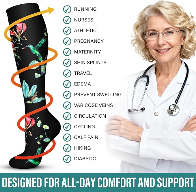 Acture 6 Pack Compression Socks for Women and Men - Knee High for Medical, Running, Nurses, Travel - Image 7