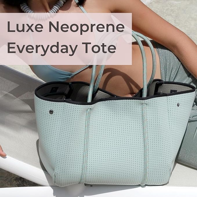 POPUPS Large Neoprene Tote Bag for Women - Everyday Designer Handbag for Travel Work and Beach with Pockets and Zipper Pouch - Image 3