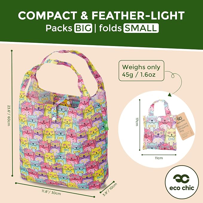 ECO CHIC Foldable Reusable Grocery Bags - Lightweight, Recycled & Reusable Shopping Bag - Waterproof Packable Tote - Image 4