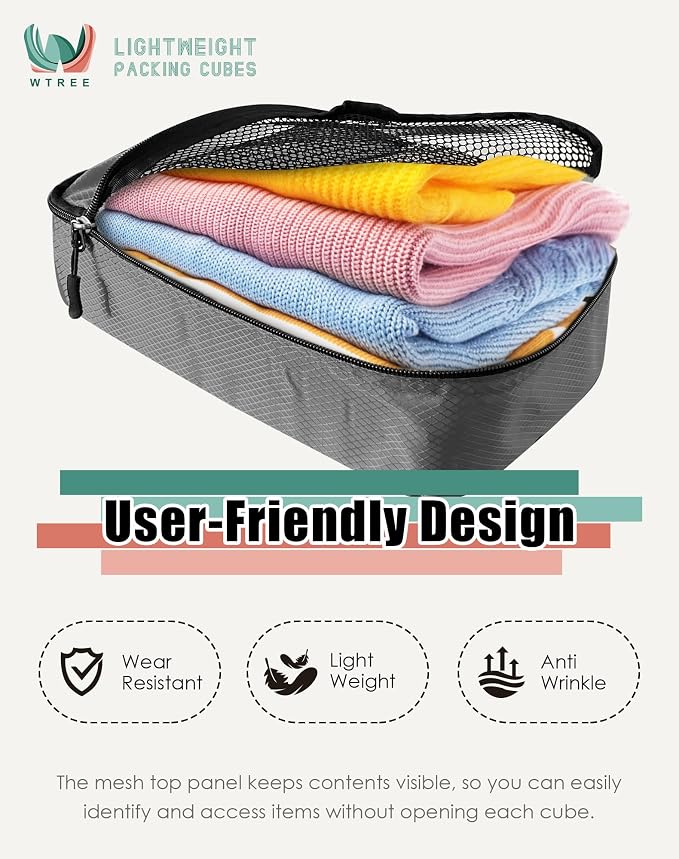WTREE 4-Piece Packing Cubes Travel Accessories Set for Suitcases - Luggage Organizer Bags with Double Zipper - Mesh Top - Medium - Dark Grey - Image 3