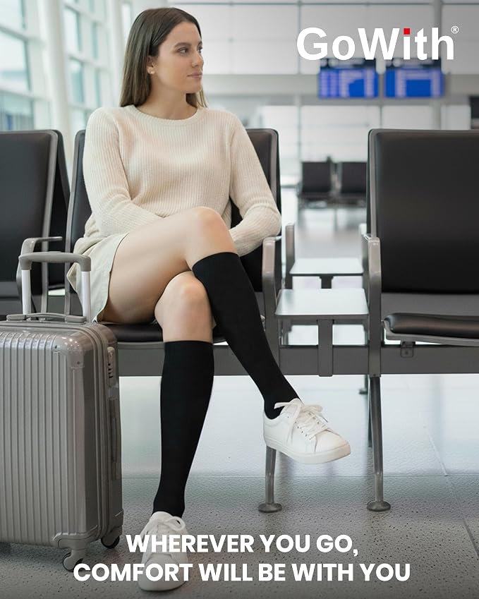 GoWith Unisex Black Merino Wool Graduated Compression Socks, 15-20 mmHg Thermal Travel Knee High Socks for Men & Women - Image 5