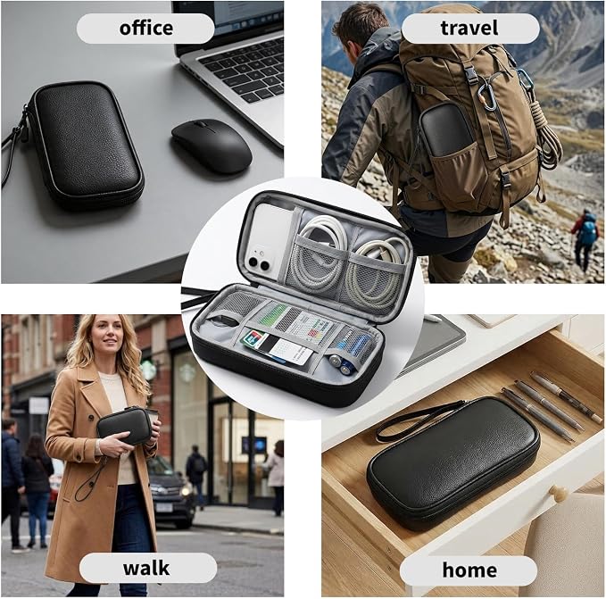Leather Electronic Organizer Bag, Waterproof Travel Tech Pouch for Cord, Cable, Charger, Phone & Accessories (White) - Image 6