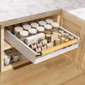 Pull Out Cabinet Organizer, 15.3'' Deep Expandable Slide Out Cabinet Organizer Fixed with Adhesive Nano Film, Slide Out Drawers Pull Out Tray for Cabinet in Kitchen, Pantry, Bathroom, White by Upesitom