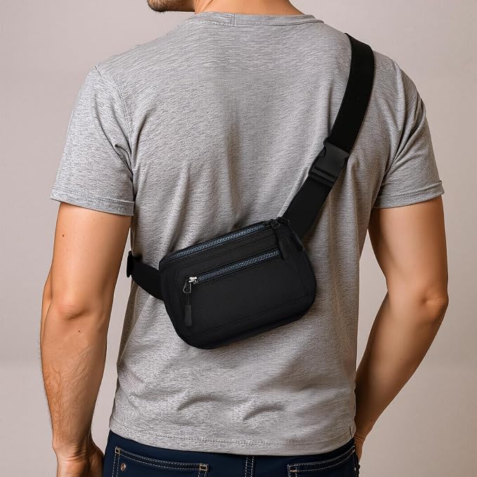 Compact RFID Blocking Fanny Pack, 5 Pockets, Black - Image 8