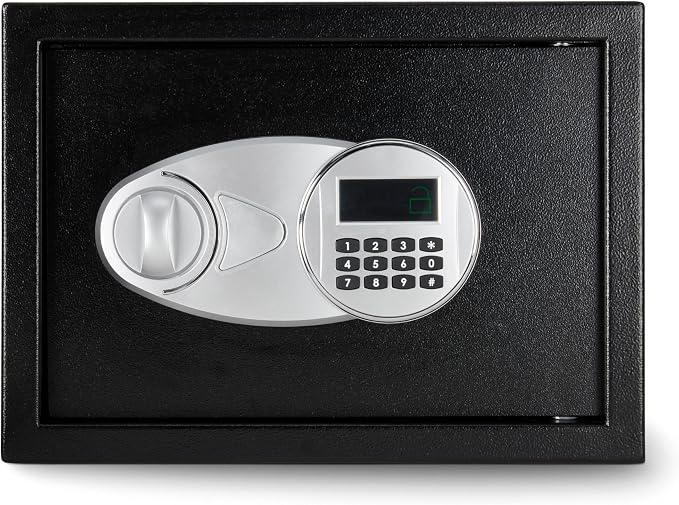 Amazon Basics Steel Security Safe and Lock Box with Electronic Keypad, Secure Documents Storage, Black, 0.5 Cubic Feet, 13.8"W x 9.8"D x 9.8"H, Removable Shelf - Image 4