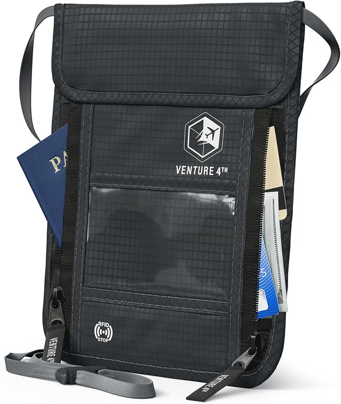 VENTURE 4TH Travel Neck Wallet, RFID Blocking Passport Holder - Gray by VENTURE4TH
