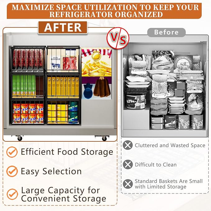 Large Freezer Organizer Bins for 5 to 9 Cu.Ft,Quick Expand/Collapse,4PACK | Freezer Organizer Bins, Stackable,foldable,With handle Wire Storage Container Baskets for Sort Frozen Meats,Leak-Proof Liner - Image 7