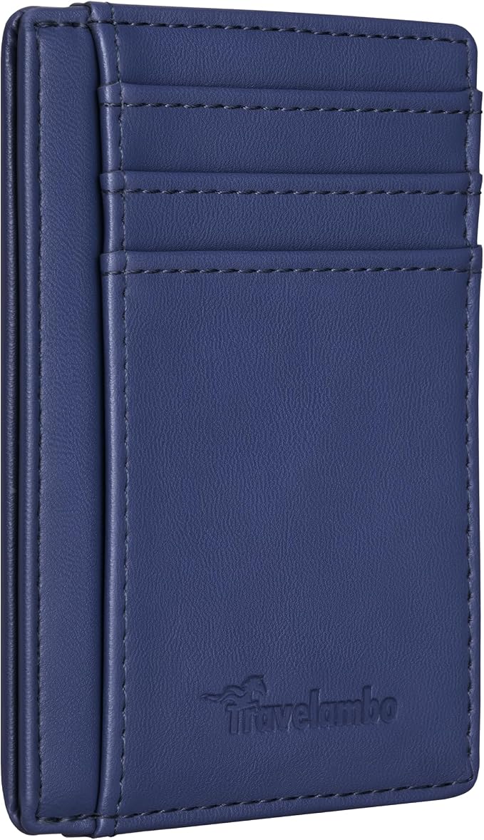 Travelambo Slim Wallet Front Pocket Minimalist Leather RFID Blocking Medium Size by Travelambo