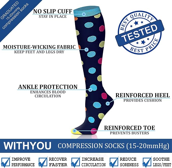 WITHYOU Compression Socks 15-20 mmHg is Best Athletic for Men & Women Running Flight Travel Nurses Pregnant - Image 6