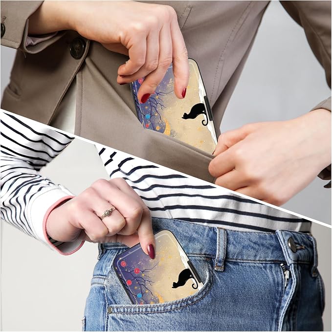 Credit Card Holder, Mini Aluminum Card Wallet RFID Blocking Slim Metal Hard Card Case for Women Men, Moonlight Cat - Image 6