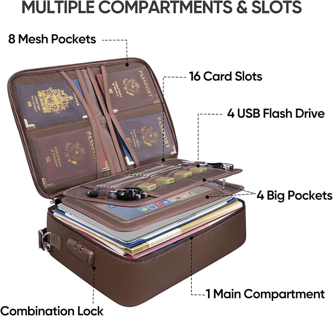 BALEINE Fireproof Document Box with Lock, Portable Fireproof Document Bag Waterproof Fire Proof File Boxes for Documents, File Organizer Box for Important Paperwork (Brown, 15''x11''x4'') - Image 2