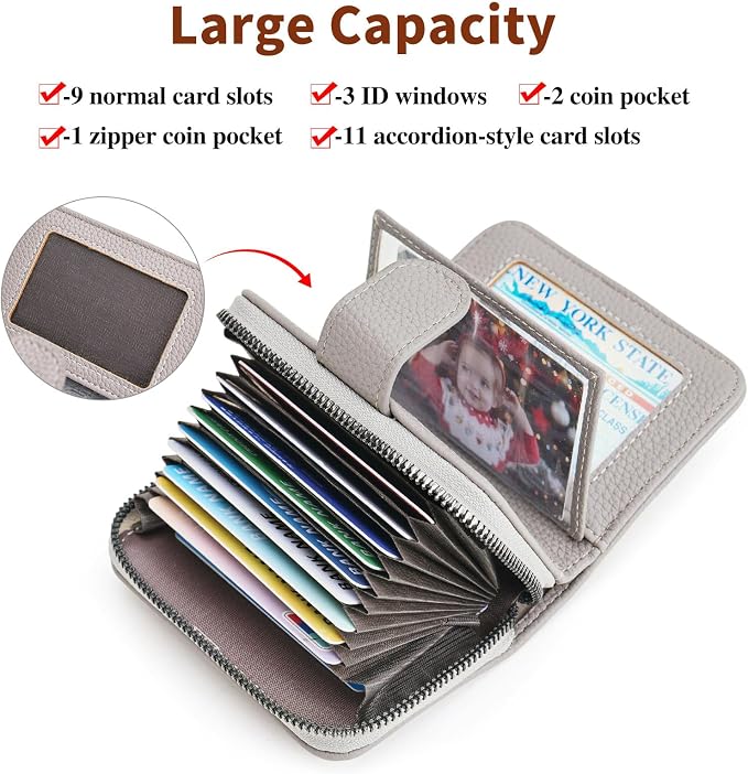 Credit Card Holder for Women Small Leather RFID Blocking Security Card Wallet with ID Window - Image 2