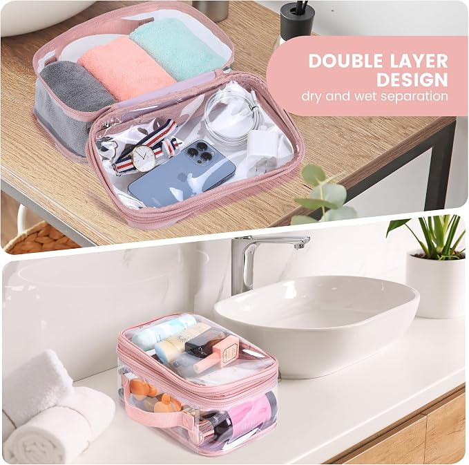 BORMELUN Large clear travel pouch,TSA approved toiletry reusable organizer with zipper proof purse makeup case carry On (Pink) - Image 5
