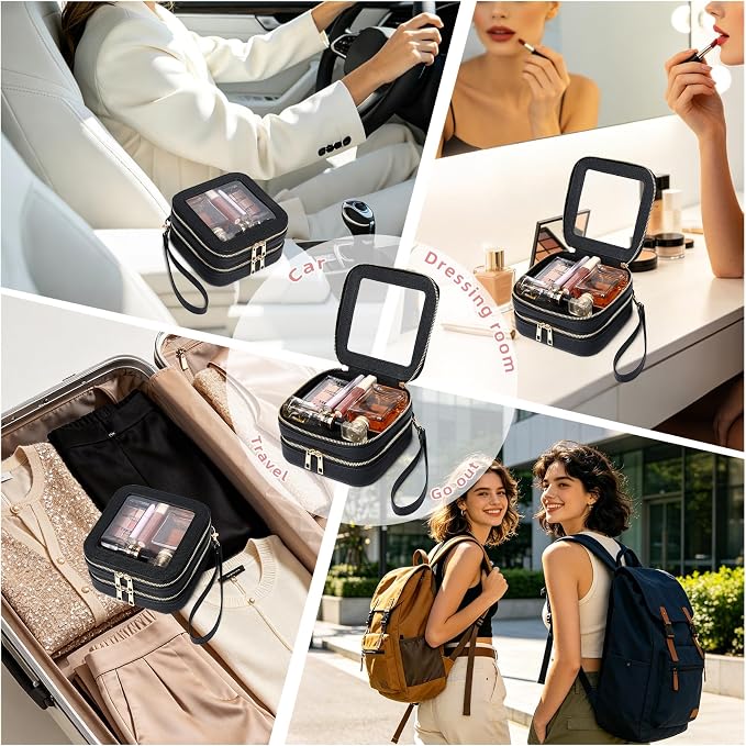Pinkmik Double Layer Makeup Bag (Black, 2-Layer MINI) | Small Clear Makeup Pouch, Mini Travel Cosmetic & Toiletry Bag, Purse Organizer, Car Essentials for Women - Image 6
