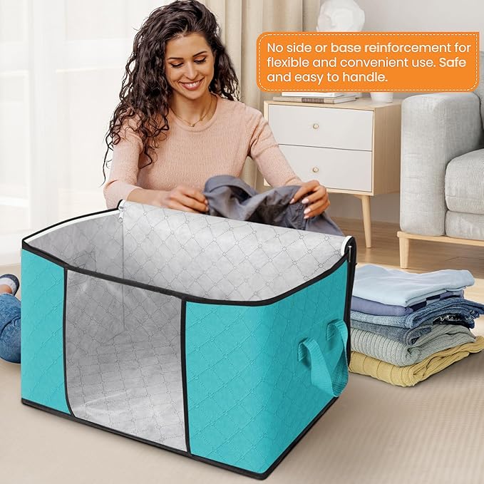 90L Clothes Storage, Foldable Thick Fabric Blanket Storage Bags | Foldable Containers with Zippers,Window and Handles for Organizing Bedroom, Closet, Comforter, Bedding,Dorm essentials - Image 3