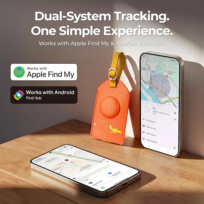 MiLi Smart Bluetooth Luggage Tracker Tag for iOS & Android | Works with Apple Find My & Google Find Hub, Anti-Lost Leather Travel Locator for Suitcase, Backpack & Gear, Orange - Image 4