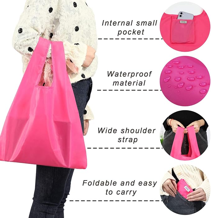 Large Reusable Bags Shopping Washable Foldable 6 Pack Grocery Bags Heavy Duty Lightweight Folding Gift Tote Bag Durable Polyester Color - Image 4