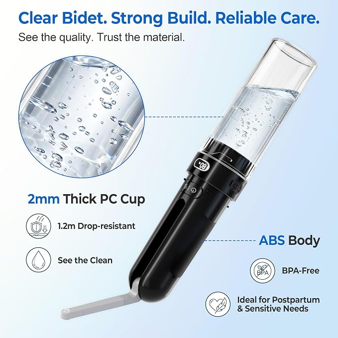 Electric Portable Bidet – Rechargeable Travel Bidet for Women Postpartum Care & Personal Hygiene | 3 Pressure Modes for Home Travel & Camping, Black - Image 8