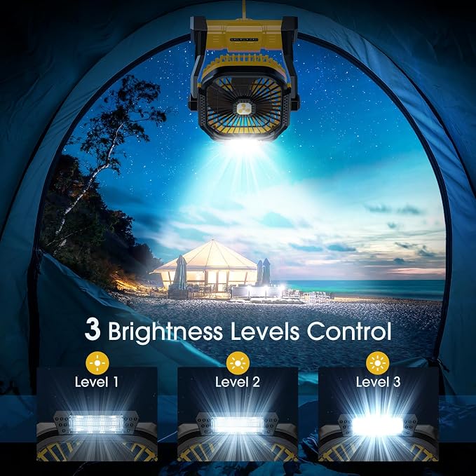 Portable Fan Rechargeable 20000mAh Cordless Battery Powered Camping Fan | with LED Lantern, Small Table Fan, USB Battery Operated Fans for Travel Bedroom Home Camping Tent Office Beach Desk Yellow - Image 4