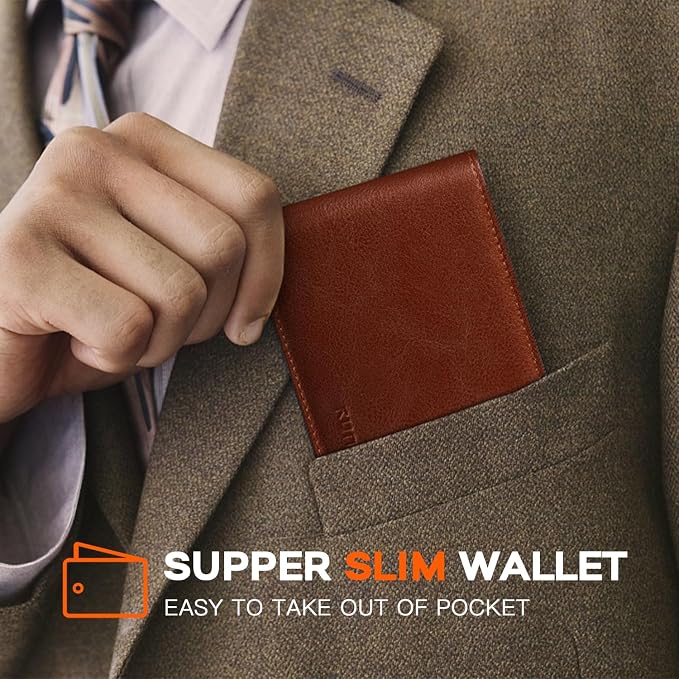 RUNBOX Wallet for Men Slim Leather Bifold RFID Blocking Minimalist Front Pocket Design with Gift Box | Minimalist Front Pocket Design, Holds 8 Cards, RFID Protection, Gifts for Men on Birthdays, Father’s Day, and Christmas - Image 5