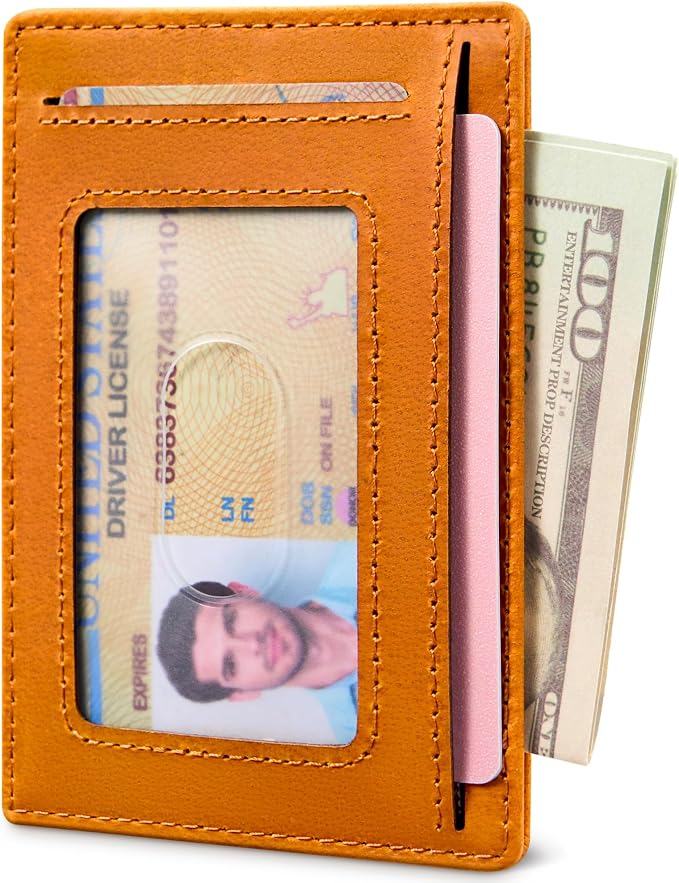 Travelambo 100% Genuine Leather Wallet for Men and Women, Slim Minimalist RFID Blocking Front Pocket Credit Card Holder with Gift Box(Brown 02) - Image 8