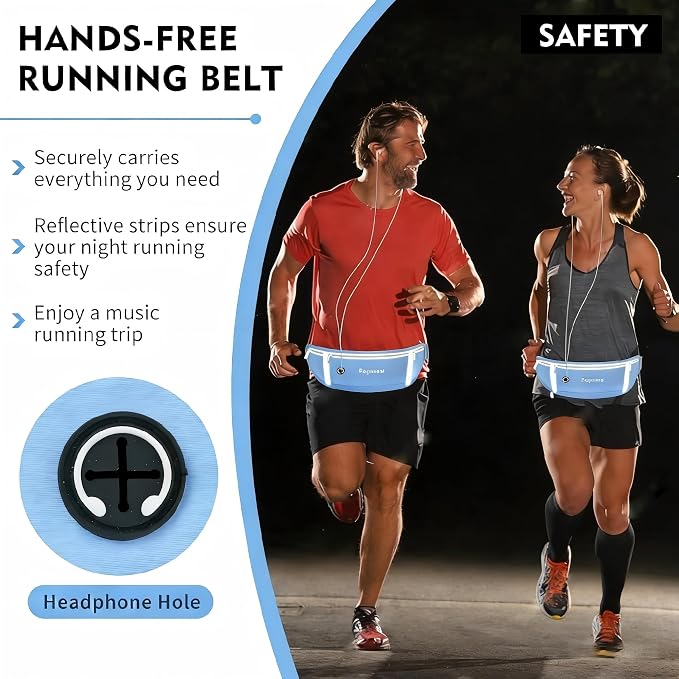 Slim Running Belt Fanny Pack, Waist Pack Bag for Women Men, Running Pouch for Phone Waterproof Reflective with 3 Pouches, Running Phone Holder for Sports, Traveling (Skyblue) - Image 5