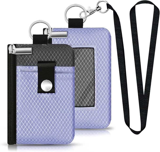 Minimalist RFID Blocking Small Wallet with ID Window,WaterResistant Zip Id Case Wallet with Lanyard Keychain for Cards,Cash,Travel,Women,Men (Lavender Purple/DarkGrey) by CCUMI