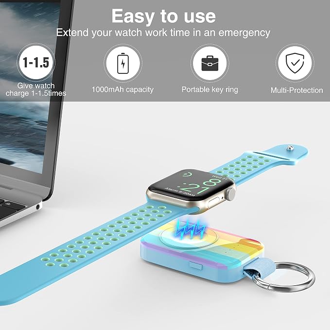 Portable Charger for Apple Watch Travel Keychain iWatch Wireless Power Bank | Compact Magnetic Charging, 1000mAh Battery,On The Go Power, Travel Essential,for iWatch Series 11/10/9/8/7/6/5/4/3/2/SE/Ultra - Image 2
