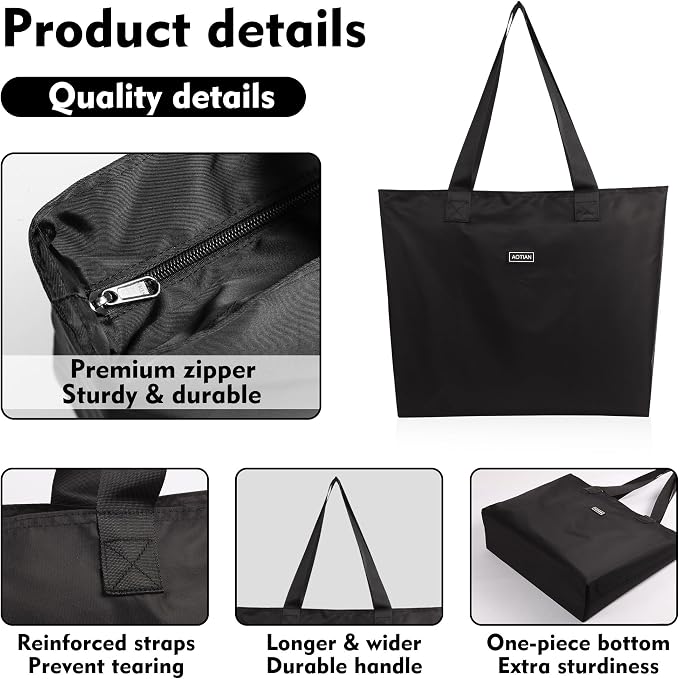 AOTIAN Reusable Grocery Bag, Foldable Shopping Tote Bag with Zipper Closure | Holds up to 50 lbs, Doubles as a phone pouch, Durable & tear-resistant. For travel, gym, beach & daily use, Machine washable - Image 4