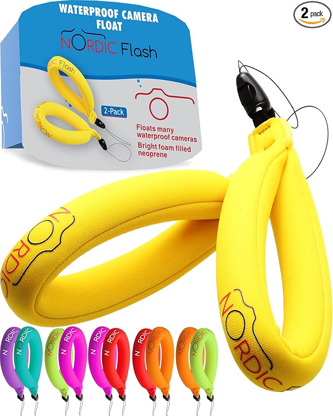 Floating Wrist Strap (2-pack) for Phone & Action Camera - Compatible with GoPro Hero 13, Insta360 X4, DJI Action 5 Pro, OM System TG-7, Kodak PixPro WPZ2 & iPhone - Bright Yellow by NordicFlash