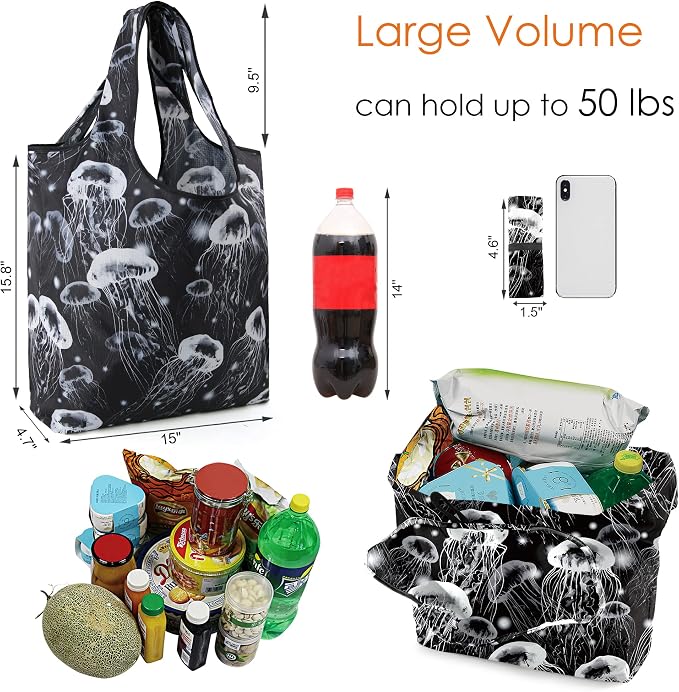 BeeGreen Turtle Reusable Grocery Bags Frog Elephant Penguin Jellyfish Shopping Bags Bulk 50LBS X-Large Heavy Duty 6 Pieces - Image 2