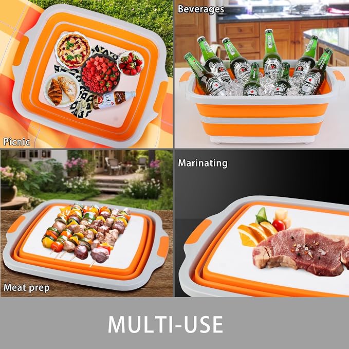 Tiawudi Large Collapsible BBQ Prep Tub with Lid(4.22 Gal/16L), Foldable Camping Sink with Colander, Cutting Board, Dish Basin for Kitchen, Bowl, Vegetable and Fruit, Storage Basket for Picnic - Image 5