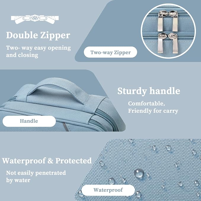 Lanola Custom Personalized Travel Cable Organizer Bag, Electronic Accessories Case Portable Double Layer Cable Storage Bag with DIY Dividers & Custom Photo Text - Light blue - Image 5