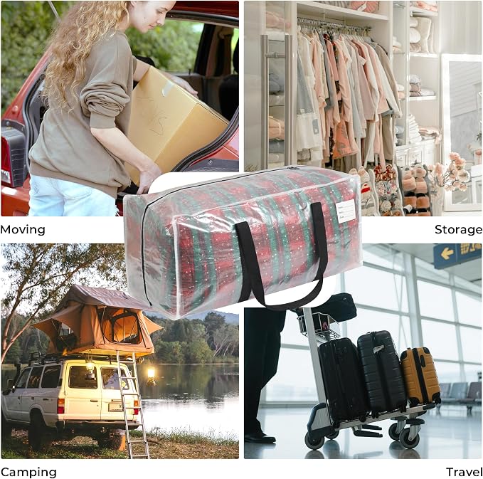 VTSVTS 6 Pack Extra Heavy Duty Large Moving Bags with Comfortable Handle & Strong Zipper,Storage Totes for Space Saving Moving Storage College Supplies Alternative to Moving Box,Clear - Image 6