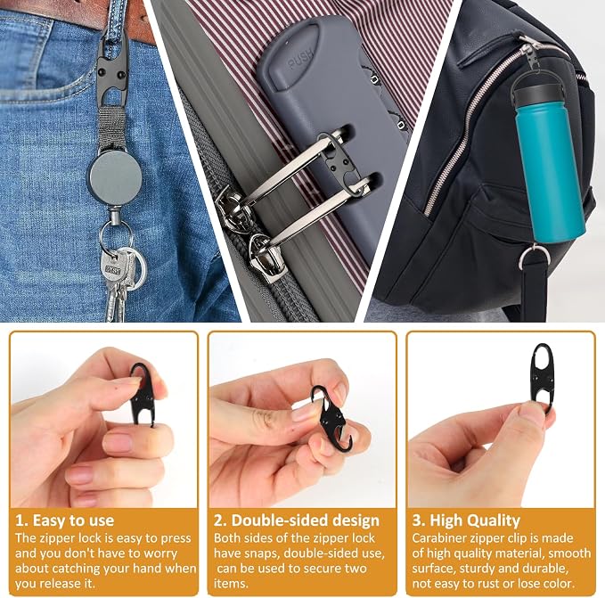 Phinus Lock Combo, Total 21PCS Clips Anti-Theft, S Shaped Zipper Locks, Locks Anti-Theft for Luggage, Clothing, Backpacks, Boots, Purses, Travel Outdoor Sports - Black - Image 5