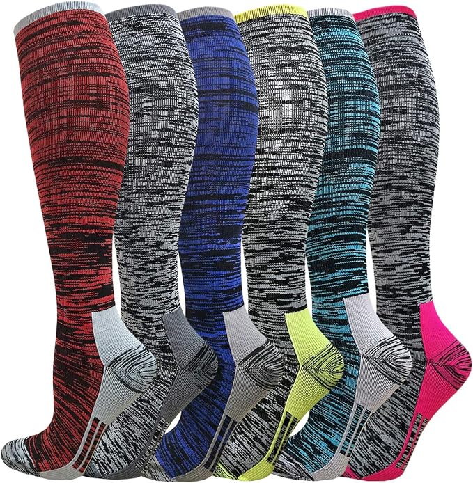 5/6 Pairs Graduated Compression Socks for Women&Men 20-30mmhg Knee High Socks Travel Hiking Running Stocking by HiClasmix